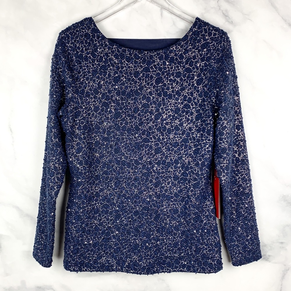 🔥NWT Jennifer Lopez Texture Lurex Floral Lace Top